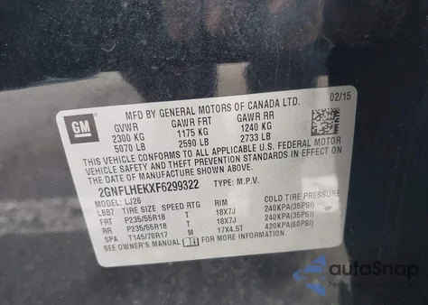 2015 Chevrolet Equinox Ltz from USA, damaged, VIN 2GNFLHEKXF6299322